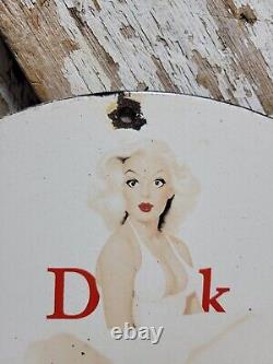 Vintage Coca Cola Porcelain Sign Old Soda Pop Advertising Coke Marilyn Monroe 12