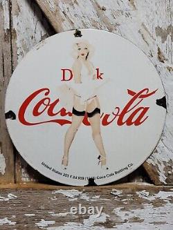 Vintage Coca Cola Porcelain Sign Old Soda Pop Advertising Coke Marilyn Monroe 12