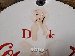 Vintage Coca Cola Porcelain Sign Old Soda Pop Advertising Coke Marilyn Monroe 12