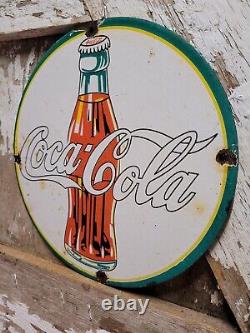 Vintage Coca Cola Porcelain Sign Old Soda Sign Coke Pop Beverage Bottle Drink