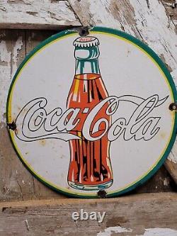 Vintage Coca Cola Porcelain Sign Old Soda Sign Coke Pop Beverage Bottle Drink