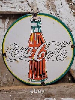 Vintage Coca Cola Porcelain Sign Old Soda Sign Coke Pop Beverage Bottle Drink