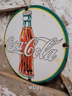 Vintage Coca Cola Porcelain Sign Old Soda Sign Coke Pop Beverage Bottle Drink