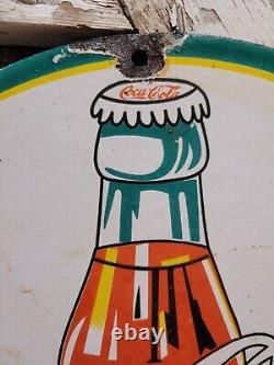 Vintage Coca Cola Porcelain Sign Old Soda Sign Coke Pop Beverage Bottle Drink