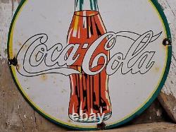 Vintage Coca Cola Porcelain Sign Old Soda Sign Coke Pop Beverage Bottle Drink