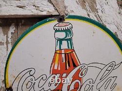 Vintage Coca Cola Porcelain Sign Old Soda Sign Coke Pop Beverage Bottle Drink
