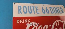 Vintage Coca Cola Porcelain Sign Route 66 Gas Pump Soda Diner Sign