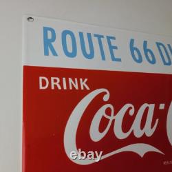 Vintage Coca Cola Porcelain Sign Route 66 Gas Pump Soda Diner Sign