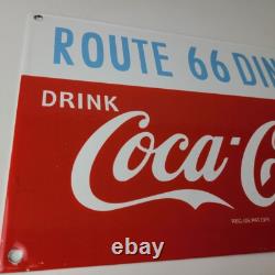 Vintage Coca Cola Porcelain Sign Route 66 Gas Pump Soda Diner Sign