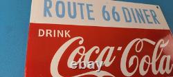 Vintage Coca Cola Porcelain Sign Route 66 Gas Pump Soda Diner Sign