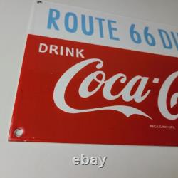 Vintage Coca Cola Porcelain Sign Route 66 Gas Pump Soda Diner Sign