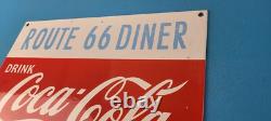 Vintage Coca Cola Porcelain Sign Route 66 Gas Pump Soda Diner Sign
