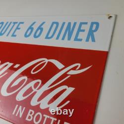 Vintage Coca Cola Porcelain Sign Route 66 Gas Pump Soda Diner Sign
