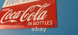 Vintage Coca Cola Porcelain Sign Route 66 Gas Pump Soda Diner Sign