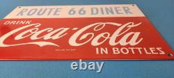 Vintage Coca Cola Porcelain Sign Route 66 Gas Pump Soda Diner Sign