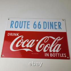 Vintage Coca Cola Porcelain Sign Route 66 Gas Pump Soda Diner Sign