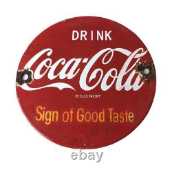 Vintage Coca Cola Porcelain Sign Shop Soda Advertising Gas Pump Service Sign
