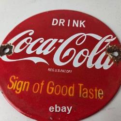 Vintage Coca Cola Porcelain Sign Shop Soda Advertising Gas Pump Service Sign