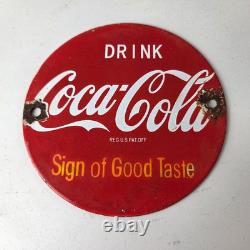 Vintage Coca Cola Porcelain Sign Shop Soda Advertising Gas Pump Service Sign