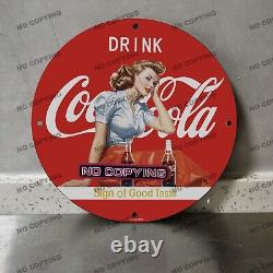 Vintage Coca Cola Porcelain Sign Soda Advertising Coke Dome Pin Up Oil Gas