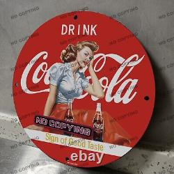 Vintage Coca Cola Porcelain Sign Soda Advertising Coke Dome Pin Up Oil Gas
