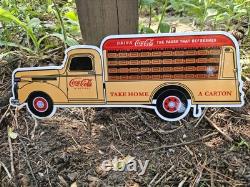 Vintage Coca Cola Porcelain Sign Soda Beverage Carton Coke Truck Delivery Diecut