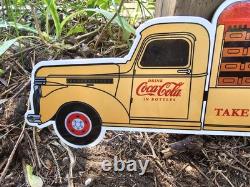 Vintage Coca Cola Porcelain Sign Soda Beverage Carton Coke Truck Delivery Diecut