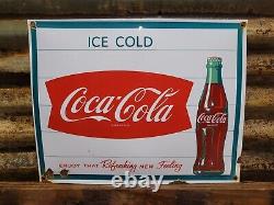 Vintage Coca Cola Porcelain Sign Soda Coke Pop Gas Oil Food Service 17 Curved