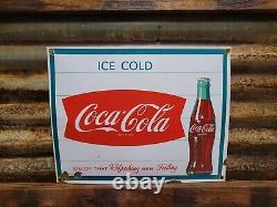 Vintage Coca Cola Porcelain Sign Soda Coke Pop Gas Oil Food Service 17 Curved