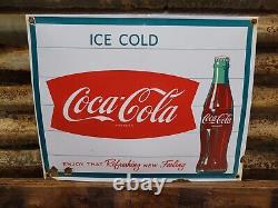 Vintage Coca Cola Porcelain Sign Soda Coke Pop Gas Oil Food Service 17 Curved