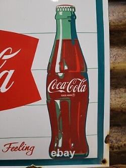 Vintage Coca Cola Porcelain Sign Soda Coke Pop Gas Oil Food Service 17 Curved