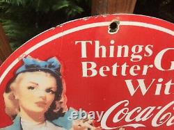 Vintage Coca Cola Porcelain Sign Soda Cola Sign Gas Station Sign