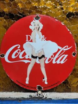 Vintage Coca Cola Porcelain Sign Soda Pop Advertising Coke Marilyn Monroe Woman