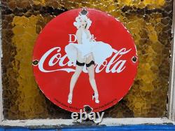 Vintage Coca Cola Porcelain Sign Soda Pop Advertising Coke Marilyn Monroe Woman