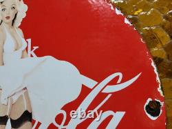 Vintage Coca Cola Porcelain Sign Soda Pop Advertising Coke Marilyn Monroe Woman
