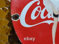 Vintage Coca Cola Porcelain Sign Soda Pop Advertising Coke Marilyn Monroe Woman