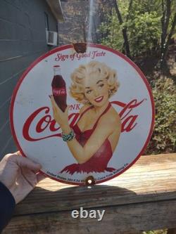 Vintage Coca Cola Porcelain Sign Soda Pop Advertising Marilyn Monroe Playboy