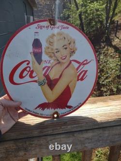 Vintage Coca Cola Porcelain Sign Soda Pop Advertising Marilyn Monroe Playboy