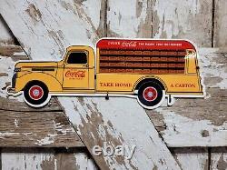 Vintage Coca Cola Porcelain Soda Sign Beverage Carton Truck Delivery Service Rig