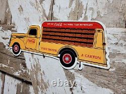 Vintage Coca Cola Porcelain Soda Sign Beverage Carton Truck Delivery Service Rig