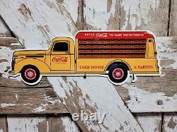 Vintage Coca Cola Porcelain Soda Sign Beverage Carton Truck Delivery Service Rig