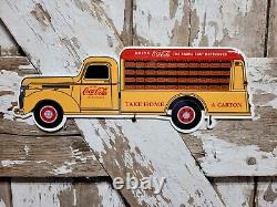 Vintage Coca Cola Porcelain Soda Sign Beverage Carton Truck Delivery Service Rig