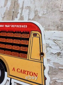 Vintage Coca Cola Porcelain Soda Sign Beverage Carton Truck Delivery Service Rig