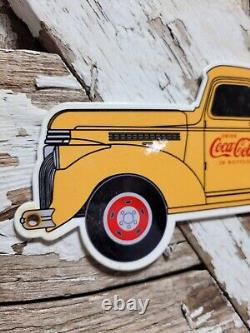 Vintage Coca Cola Porcelain Soda Sign Beverage Carton Truck Delivery Service Rig