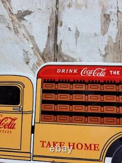 Vintage Coca Cola Porcelain Soda Sign Beverage Carton Truck Delivery Service Rig