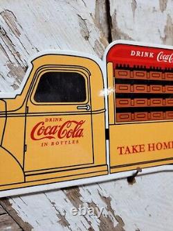 Vintage Coca Cola Porcelain Soda Sign Beverage Carton Truck Delivery Service Rig