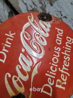 Vintage Coca Cola Porcelain Soda Sign Pop Coke Beverage Drink Food Store Item