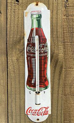 Vintage Coca Cola Porcelain Thermometer Metal Sign Coke Soda Pop Oil Gas Station