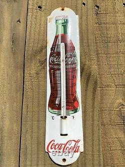 Vintage Coca Cola Porcelain Thermometer Metal Sign Coke Soda Pop Oil Gas Station