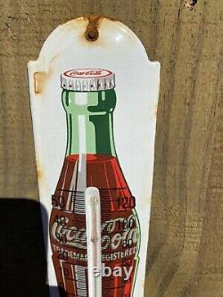 Vintage Coca Cola Porcelain Thermometer Metal Sign Coke Soda Pop Oil Gas Station